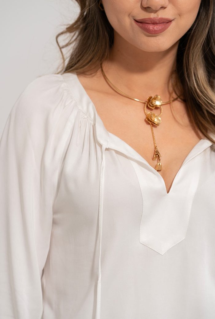 Bluza albă Elia Hermosa – croi lejer, stil boem, 100% vâscoză, inspirată din iile tradiționale - imagine 2