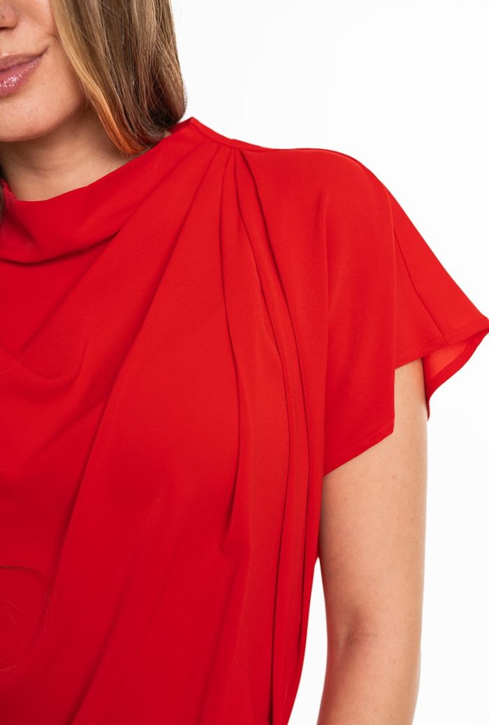 Bluza dama uni din sifon AMMA, rosu - imagine 2
