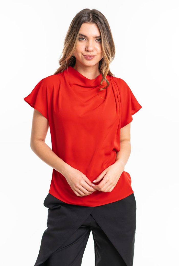 Bluza dama uni din sifon AMMA, rosu - imagine 5