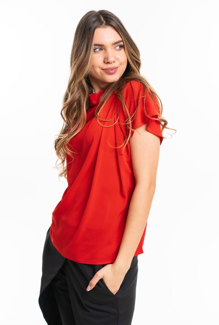 Bluza dama uni din sifon AMMA, rosu - imagine 6