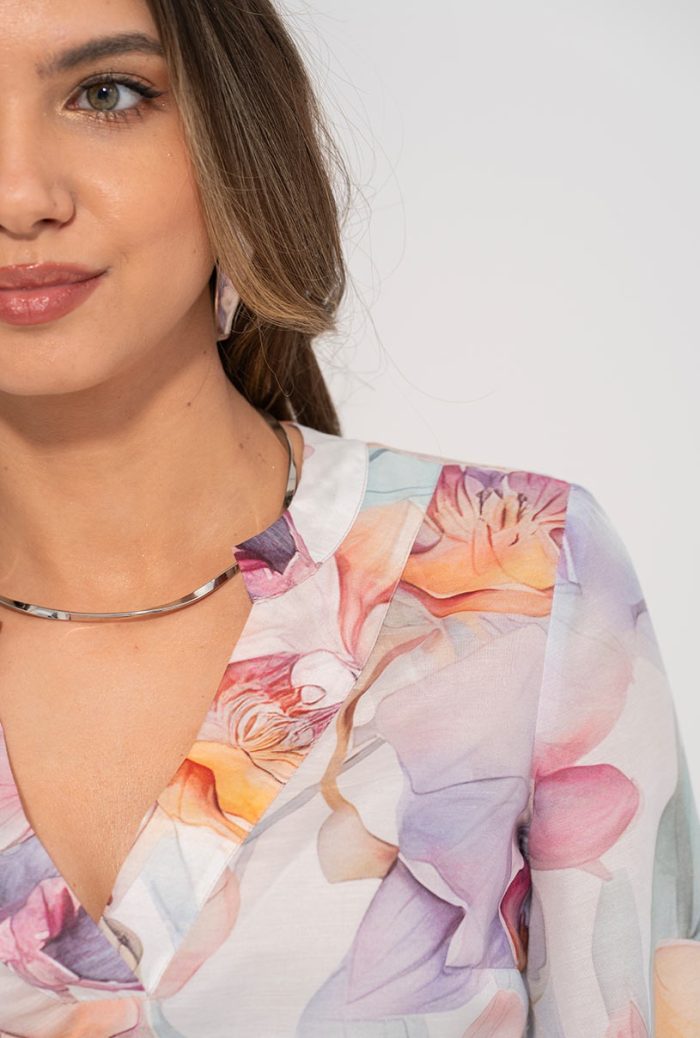 Bluza dama delicata, imprimata cu flori stilizate in tonuri pastel, LUIGIA, Hermosa, lila - imagine 2