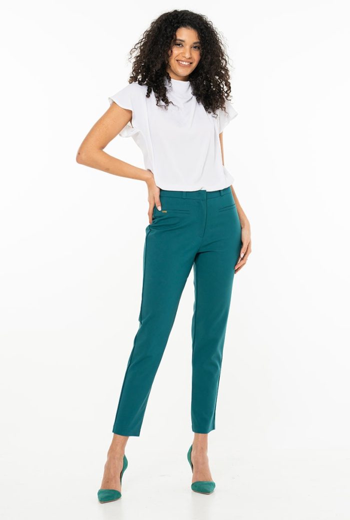 Pantaloni conici din tercot elastic cu densitate mare BECKY, Hermosa, turcoaz