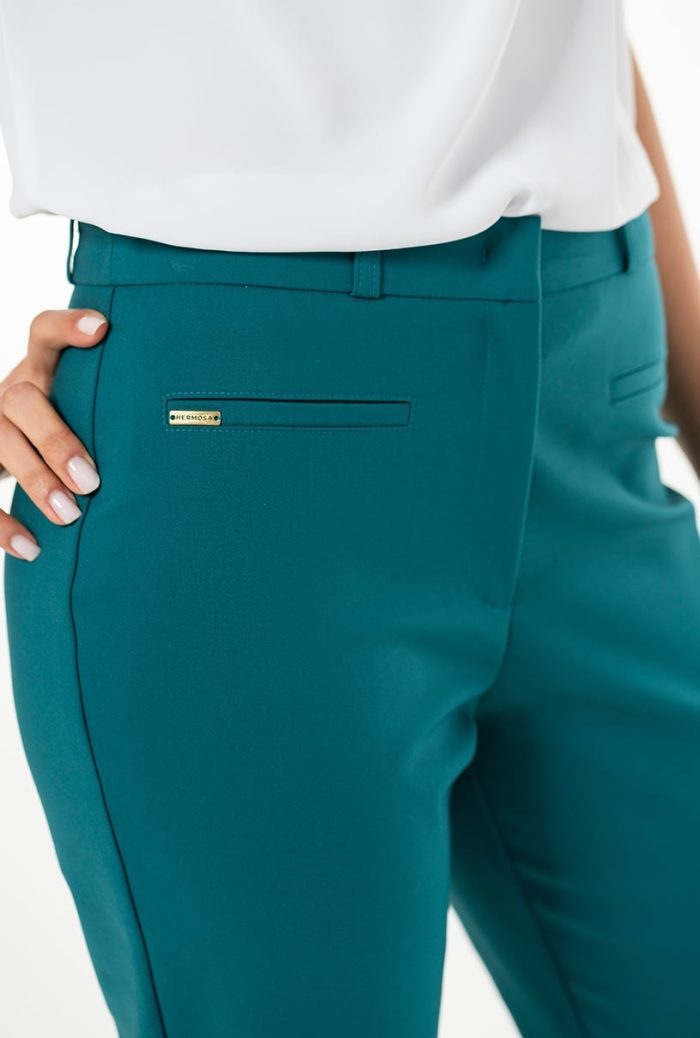 Pantaloni conici din tercot elastic cu densitate mare BECKY, Hermosa, turcoaz - imagine 2