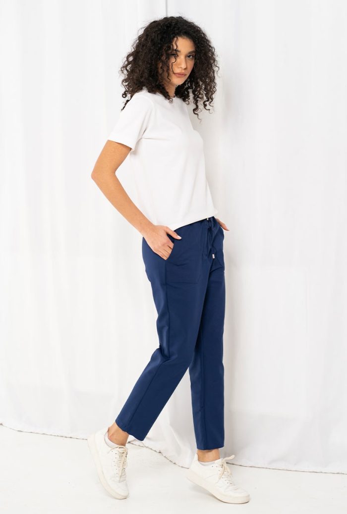 Pantaloni conici din tercot elastic DANETTE, Hermosa, bleumarin