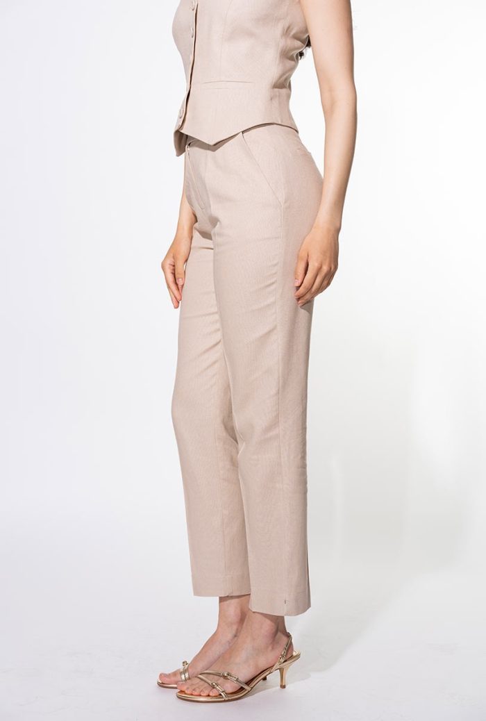 Pantaloni Greta bej din in și rayon – eleganță chic de vară - imagine 2