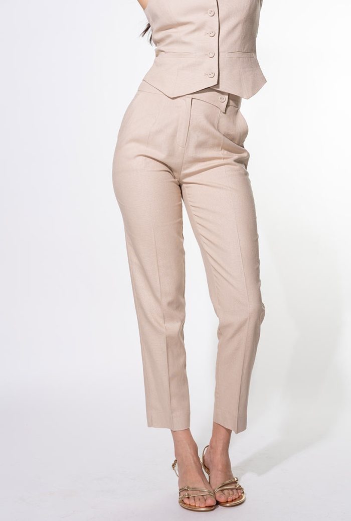 Pantaloni Greta bej din in și rayon – eleganță chic de vară - imagine 3