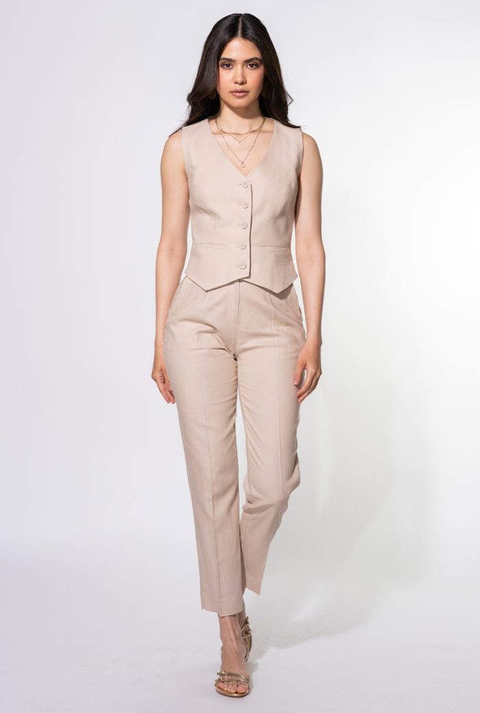 Pantaloni Greta bej din in și rayon – eleganță chic de vară - imagine 8
