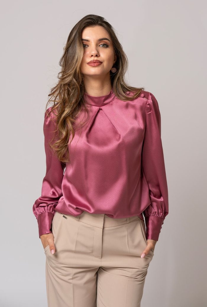 Bluza uni din vascoza cu un croi fluid si rafinat TIFFANY, Hermosa, roz - imagine 3