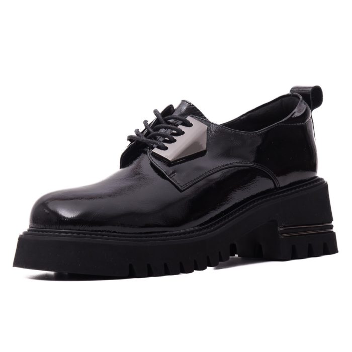 Pantofi dama din piele naturala lacuita, Feeling, Z605-03, negru
