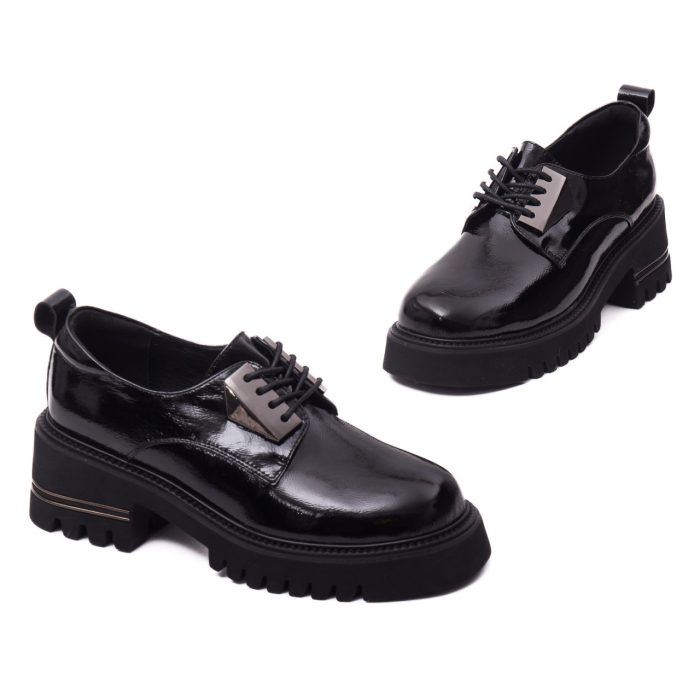 Pantofi dama din piele naturala lacuita, Feeling, Z605-03, negru - imagine 2
