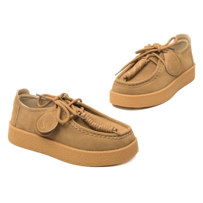 Pantofi dama din piele naturala nabuc, Feeling, T003, camel - imagine 2