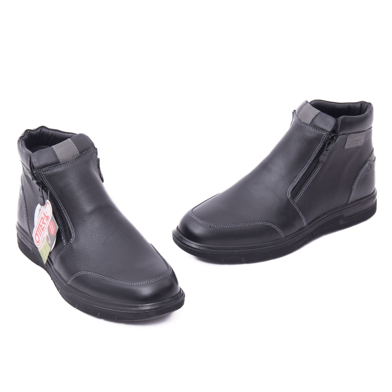 Ghete barbati din piele naturala, Otter OT2805-8 01-N, negru - imagine 2